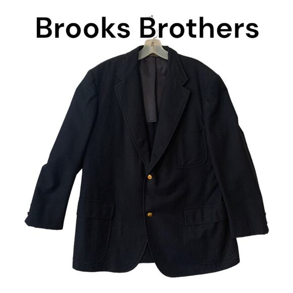 Brooks Brothers mens 46 ML navy suit jacket gold buttons wool vintage 70s busine